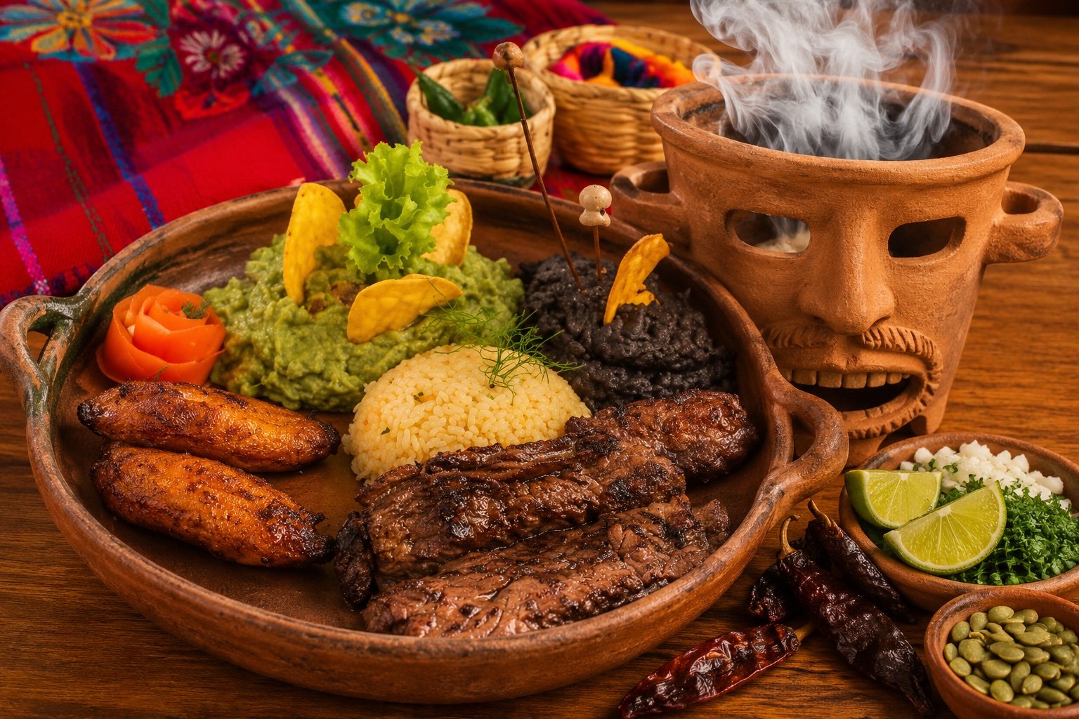 Traditional Guatemalan meal with clay incense burner